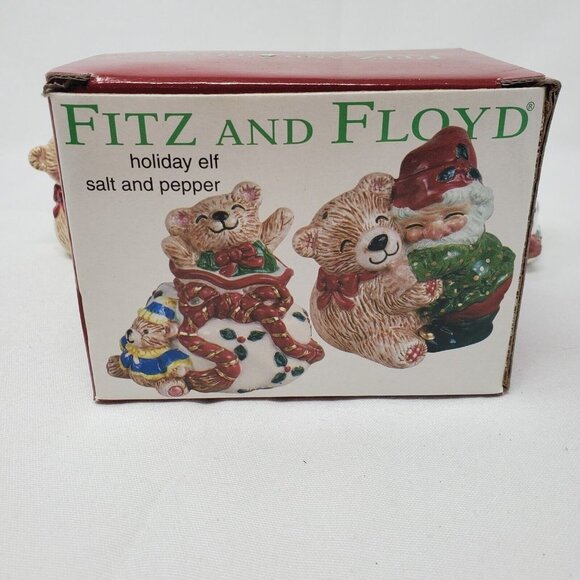 Holiday Elf Bear Salt Pepper Shaker Set, 2003 Fitz and Floyd Christmas - Picture 10 of 11